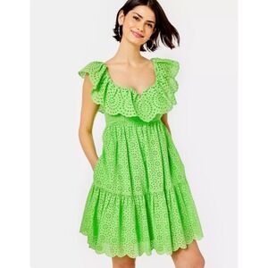 Lilly Pulitzer Asteria Eyelet‎ Babydoll Dress Cabana Green Daisy Dreams Size 4
